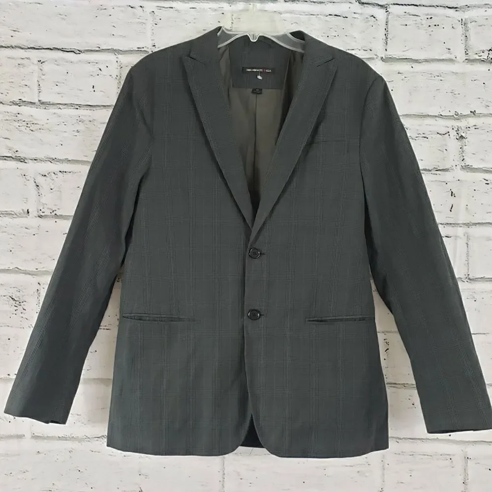 John Varvatos USA Gray Plaid 2 Button Blazer Jacket Mens Size 40 Workwear cotton